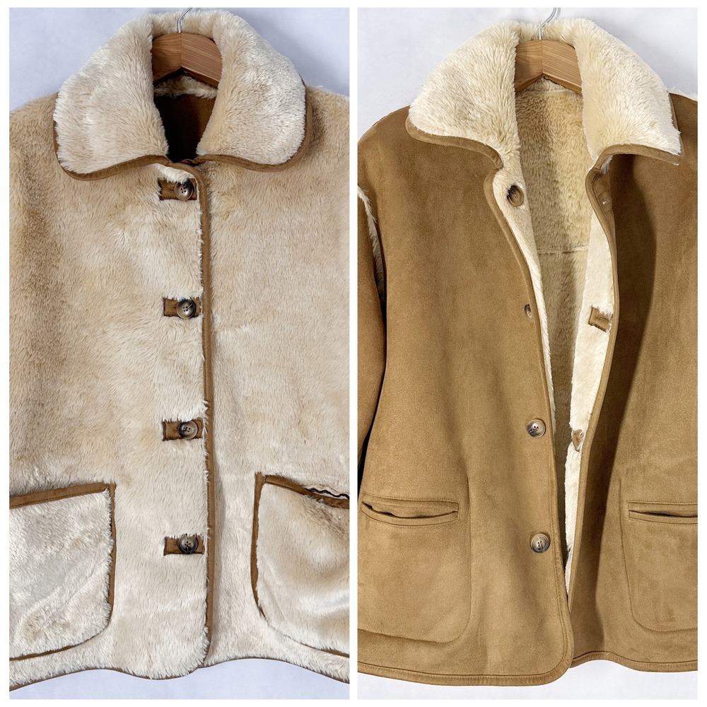 BDG Reversible Tan Faux Suede Shearling Jacket Women's Size Large NWOT - Picture 2 of 13